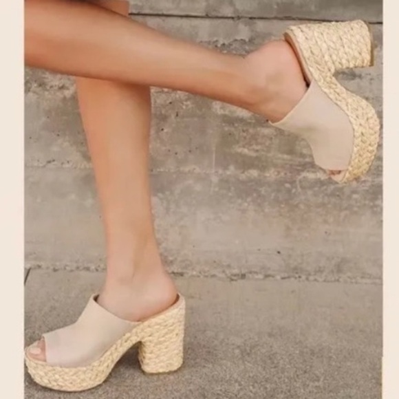 Lulus Ervyn Raffia platform block heels size 6.5 - Picture 2 of 8